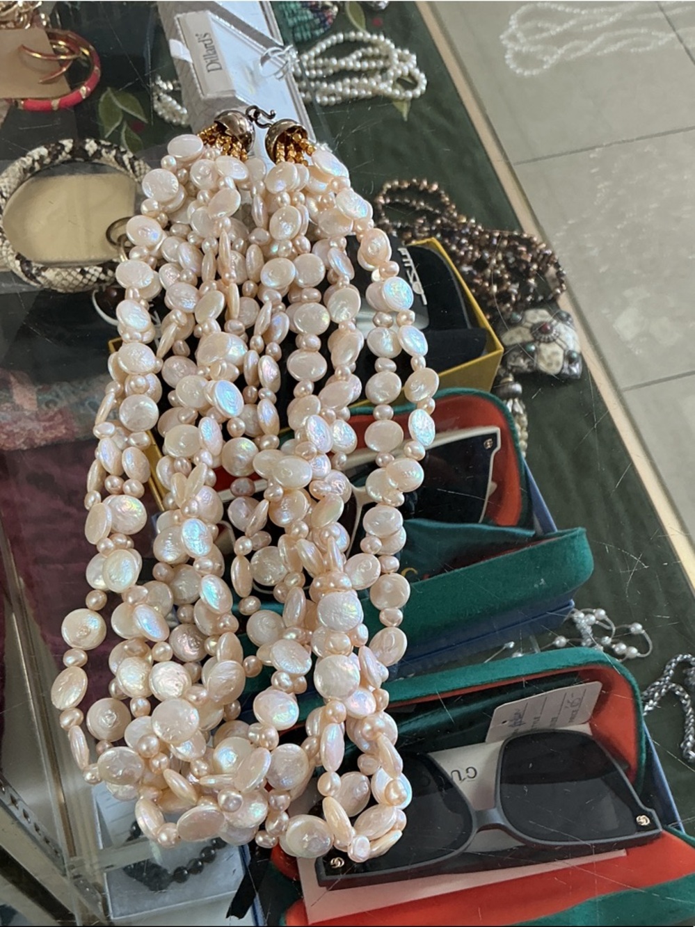 Multi-Strand Pearl Statement Necklace - Cream